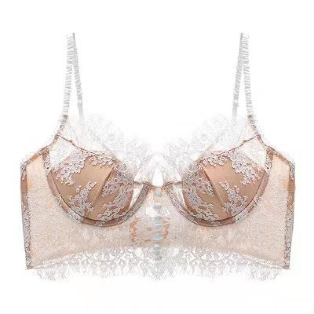 Embroidery Underwear - Flower Embroidery Lace Wireless Bra Gathered