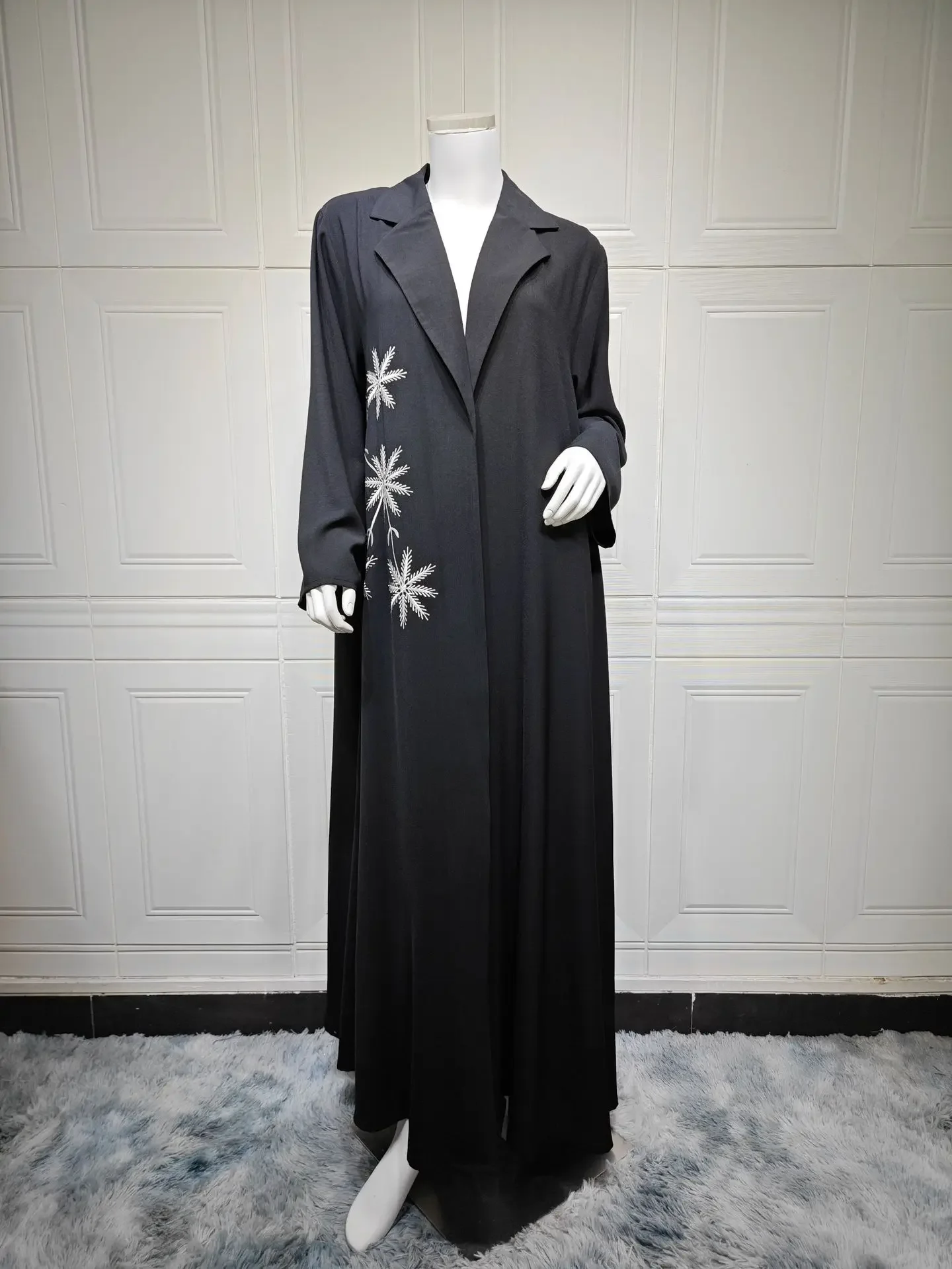 Embroidery Kebaya - Ramadan Eid Black Open Muslim Dress
