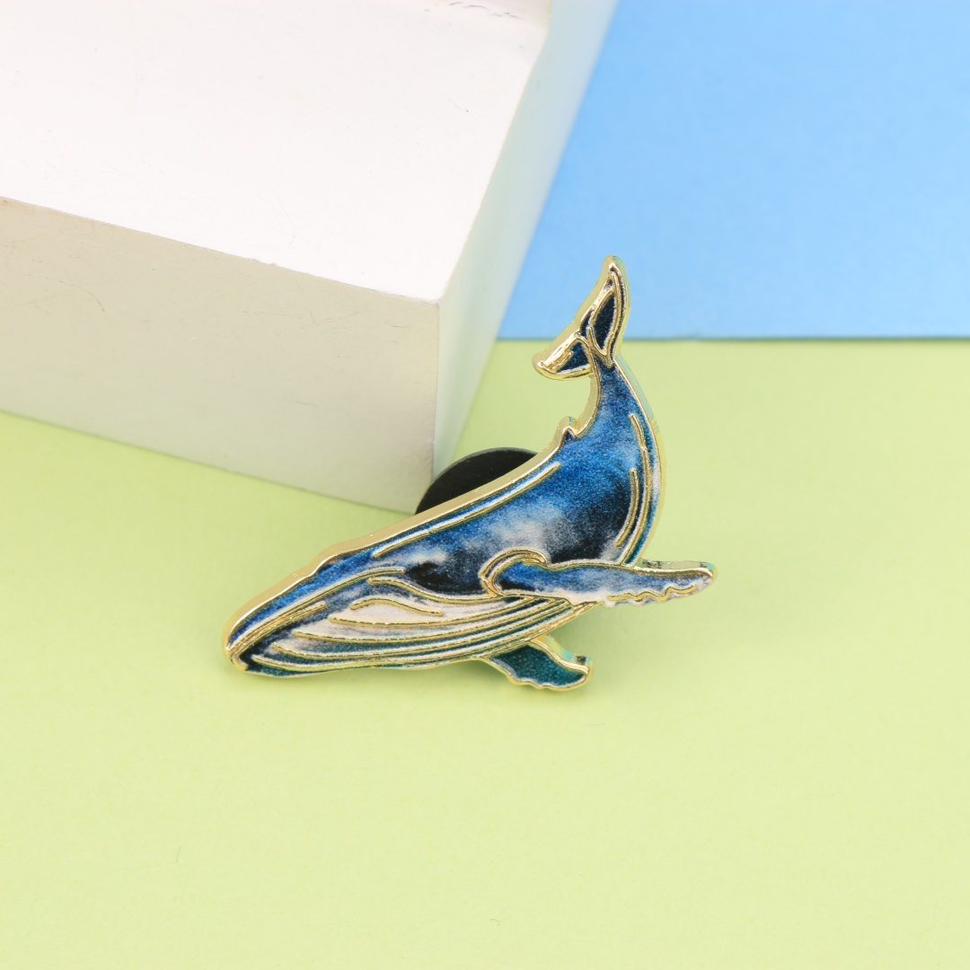 Embroidery Whale - Gradient Blue Whale Enamel Pin, Ocean