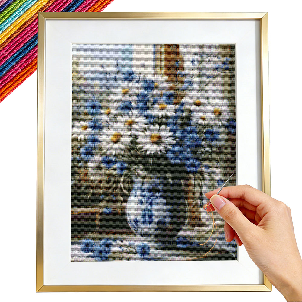 Embroidery Guide Paper - Cross Point Embroidery Daisy Flower Vase