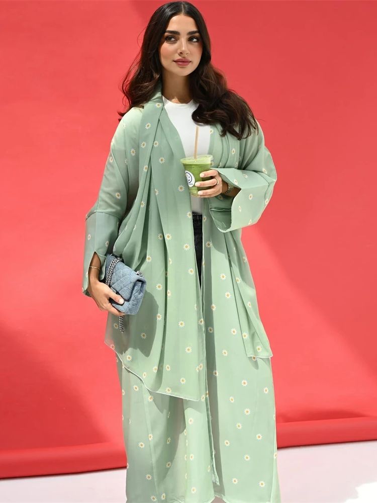 Embroidery Kebaya - Ramadan Eid Open Khimar Kimono Abaya