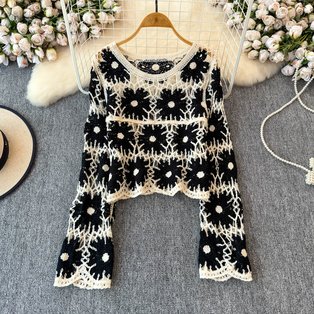 Embroidery Daisy - Floral Crochet Top for Women Long