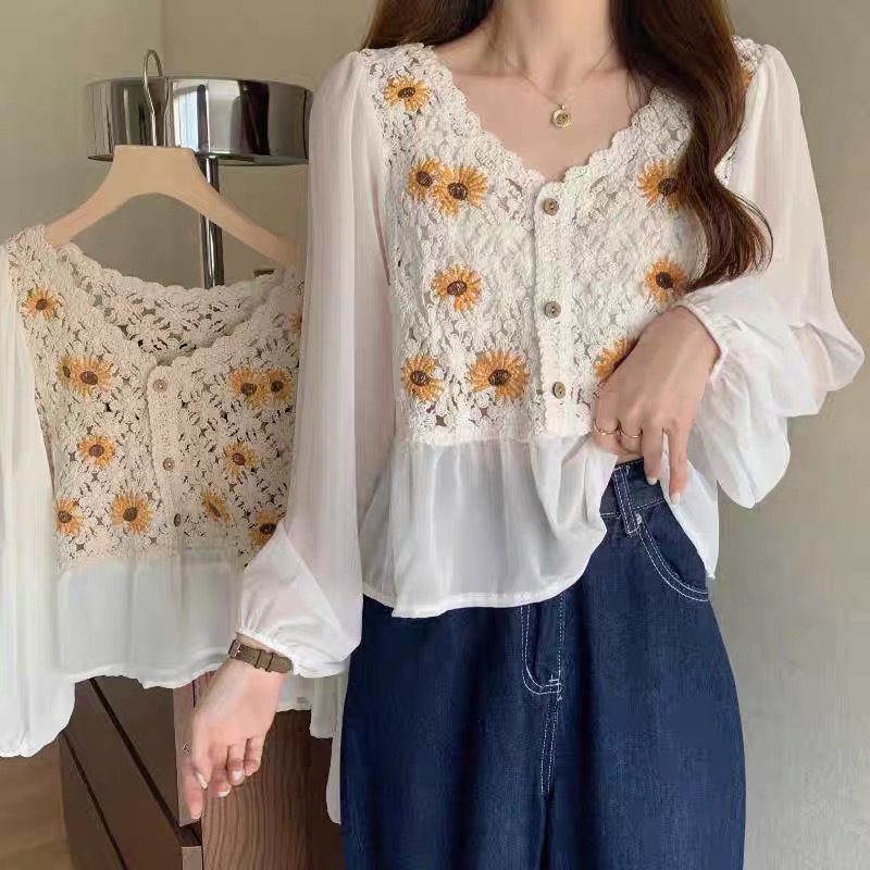 Crochet Top Chiffon Flower Emb - Embroidery Daisy review and price