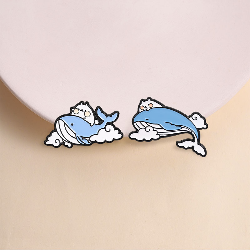 Cute Cat Ride Blue Whale Ename - Embroidery Whale review and price