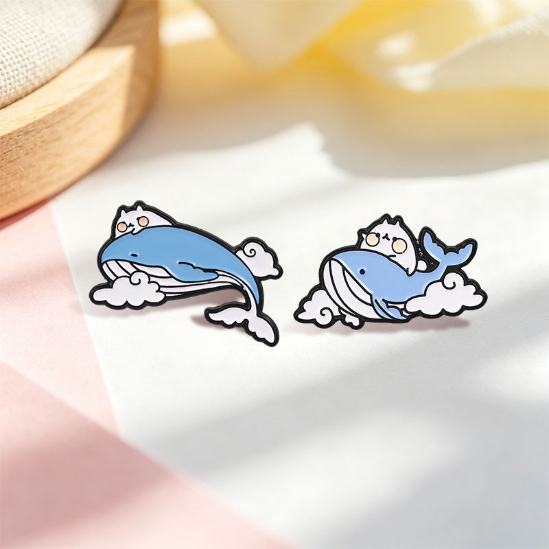 Cute Cat Ride Blue Whale Ename - Embroidery Whale review and price