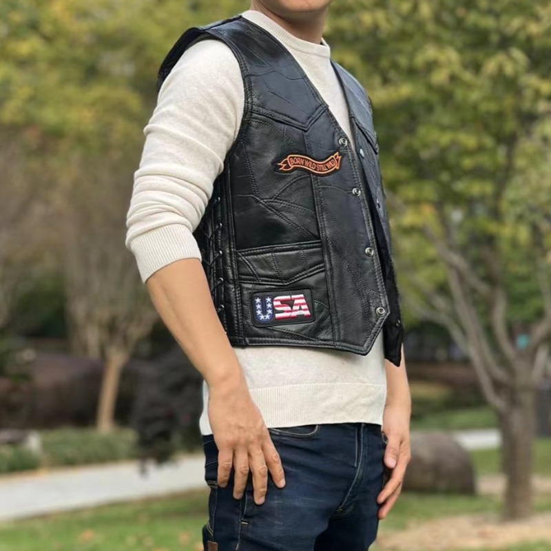 NEW Motorcycle Vests Men Cafe  - Embroidery On Leather review and price