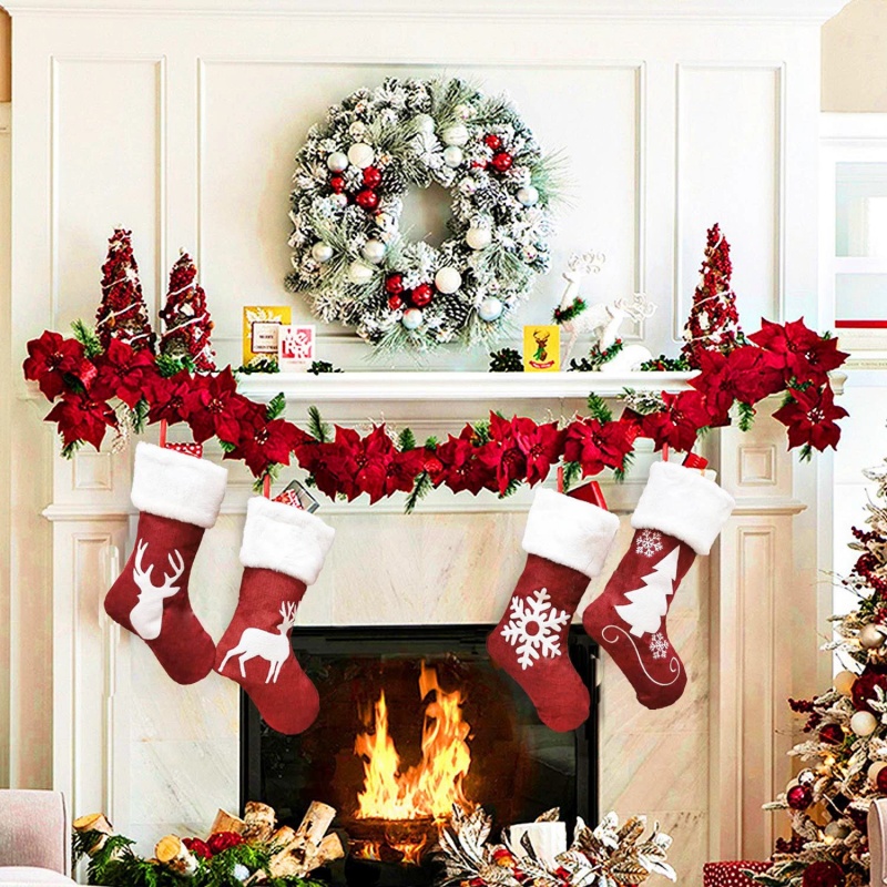 Red Santa Stocking Elk Snowfla - Embroidery Xmas Stocking review and price