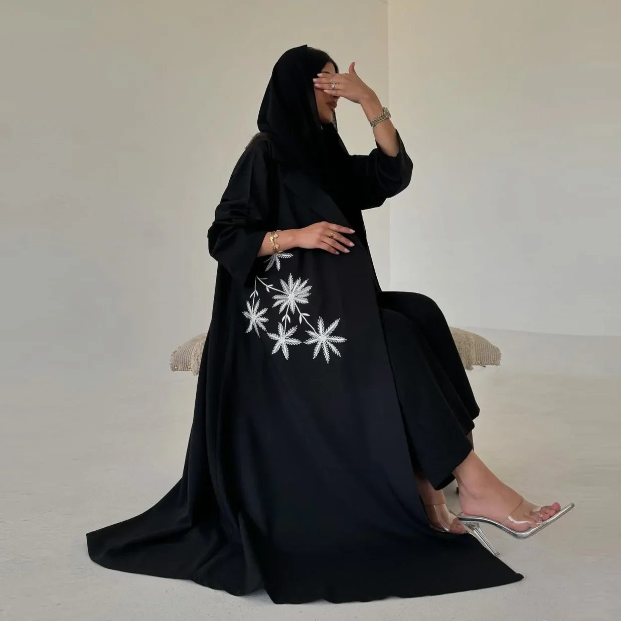 Ramadan Eid Black Open Muslim  - Embroidery Kebaya review and price