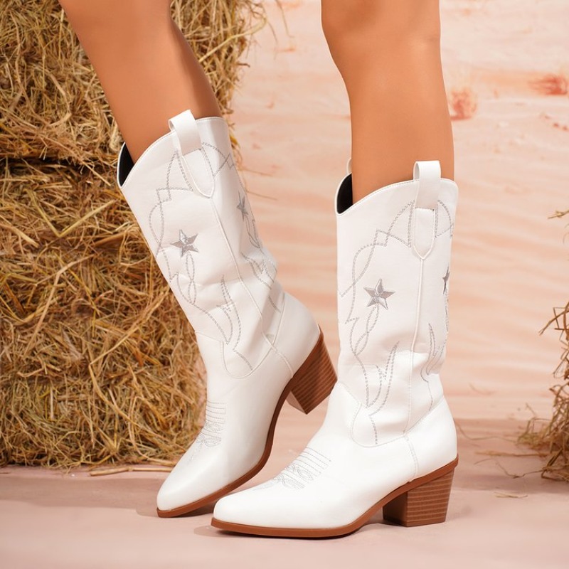 Women's Boots Mid-Calf Pointed - Embroidery On Leather review and price