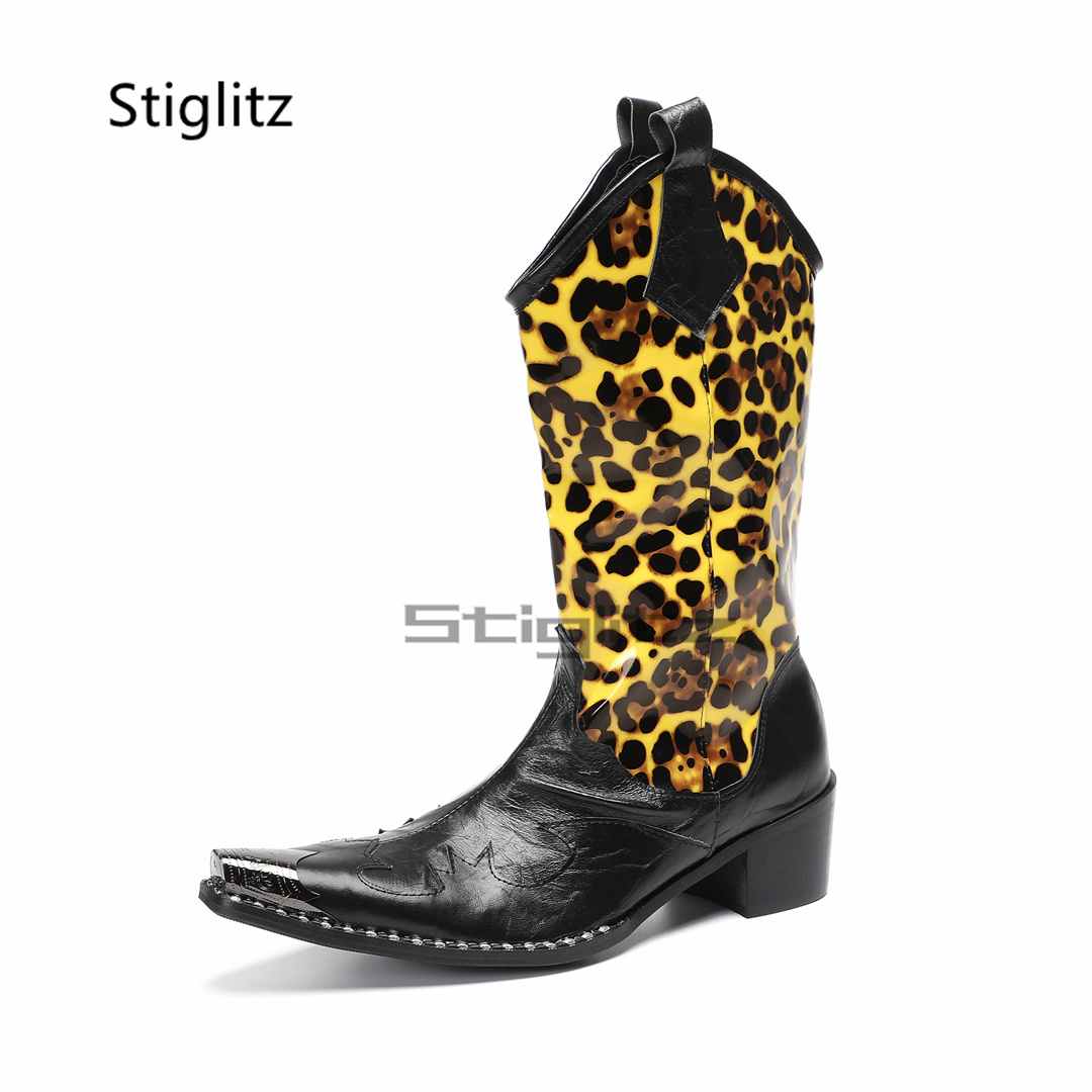 Men's Leopard Print Riding Boo - Embroidery On Leather review and price